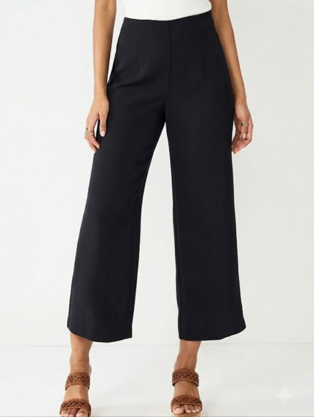 NWT Nine West High Rise Pintuck Wide Leg Crop Pants Black | Size 14